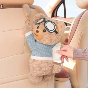 1pcs Car Tissue Box Bear Cartoon Hanging Tissue Box Hanging Armrest Box Paper Case Car Inner Decor