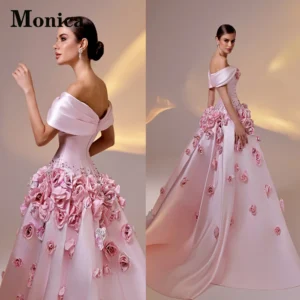 MONICA Exquisite Off the Shoulder Prom Dresses for Women 3D Flowers Rhinestones Evening Gowns Vestidos De Fiesta Customized