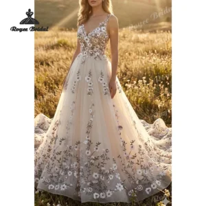 Forest Floral Chiffon A Line Wedding Dresses 2026 Off Shoulder Embroidered Beach Bridal Gown Customized Vestido De Novia