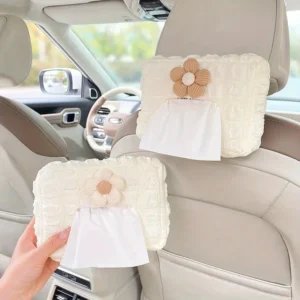 1Pc Car Tissue Box Puff Fabric Tissue Box Car Seat Back Armrest Paper Box Type Tissue Bag Car Interior Decoration Accessories