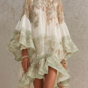 Elegant O-Neck Ruffle Patchwork Dress for Women Summer Holiday Flare Sleeve Chic Party Dresses Sweet Style 2026 Ladies Vestidos