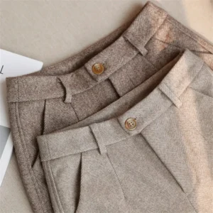 Textured Tapered Trousers with Button Detail