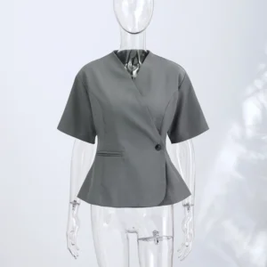 Short-Sleeve Wrap-Front Blazer