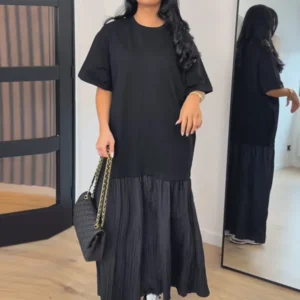 Relaxed Maxi Dress with Pleated Lower Panel