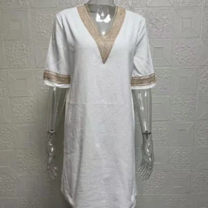 V-Neck Tunic Dress with Contrast Lace Trim