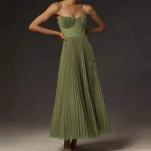 Pleated Occasion Dress with Shaped Bodice