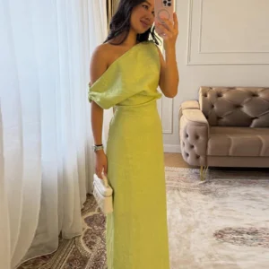 Draped One-Shoulder Maxi Dress
