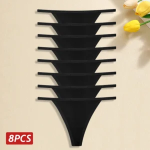 Eight-Pack Cotton-Blend Thongs with Slim Side Straps