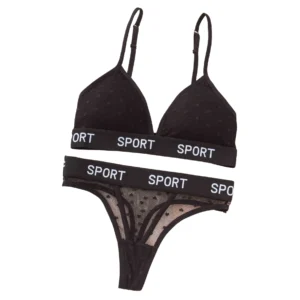 Heart-Pattern Mesh Bralette and Thong Set