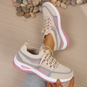 Colour-Block Mesh Lace-Up Casual Sneakers