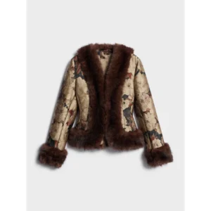 Floral Jacket with Brown Faux-Fur Trim