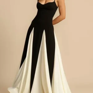Black and Ivory Panelled Maxi Dress