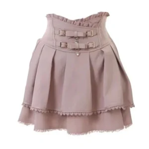 Tiered Mini Skirt with Double-Buckle Waist