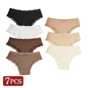 Seven-Pack Ribbed Briefs with Lace Trim