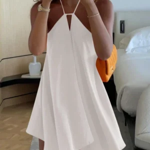 Flowing Halter Mini Dress with Keyhole Neckline
