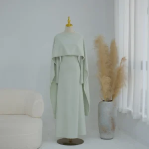 Cape-Detail Maxi Dress with Beaded Trim