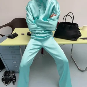 Stand-Collar Satin-Look Jacket and Trouser Options
