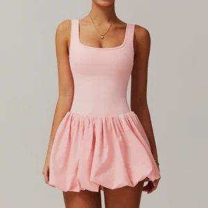 Bubble-Hem Active Dress with Built-In Pocket Shorts