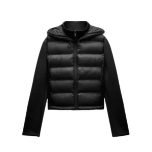 Black Hooded Jacket with Quilted Body