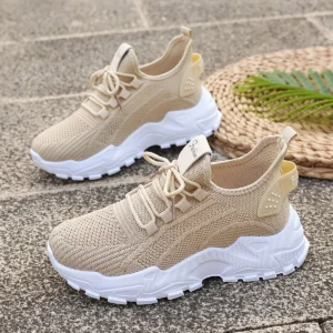 Mesh Lace-Up Sneakers with Sculpted White Soles
