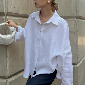 Relaxed Cotton-Linen Button-Front Blouse