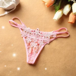 Floral Appliqué Thong with Double Side Straps