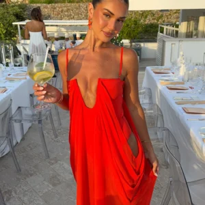 Plunging-Neck Open-Back Maxi Dress