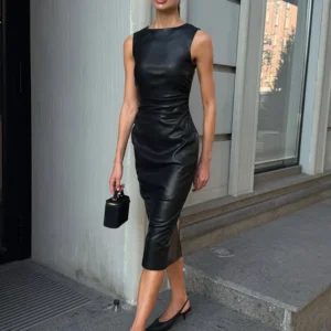 Sleeveless Faux-Leather Dress in Mini and Long Styles