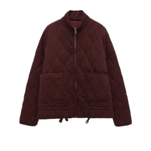Wave-Quilted Stand-Collar Jacket with Patch Pockets