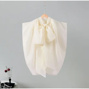 Sheer Organza Cape Top with Oversized Bow