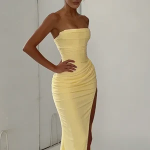 Draped Evening Maxi Dress in Two Neckline Styles