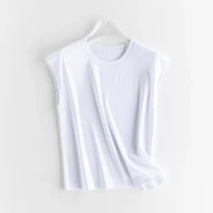 Cotton-Modal-Silk Blend Sleeveless Crew-Neck Top