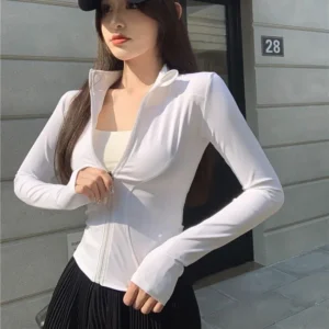 Fitted Zip-Front Jacket with Thumbhole Cuffs