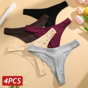 Four-Pack V-Waist Cotton-Blend Thongs