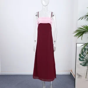 Pink and Burgundy Colour-Block Maxi Dress