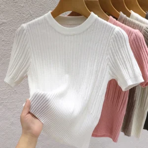 Ribbed Crew-Neck Short-Sleeve Knit Tee