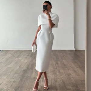 White Midi Dress and Matching Cape Set