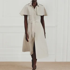 Belted Cape-Sleeve Shirt Dress