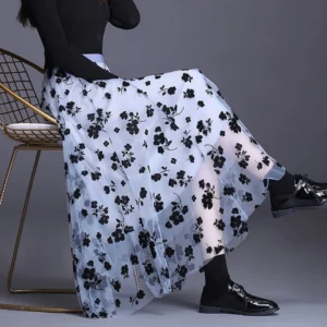 Pale Blue Grey With Black Flowers