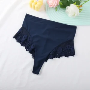 Lace-Panel Thong with Wide Waistband
