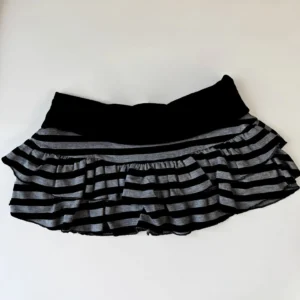 Black-and-Grey Striped Ruffle Mini Skirt