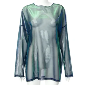 Sheer Long-Sleeve Oversized Mesh Top