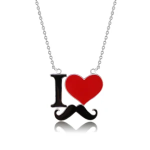 Red Heart and Moustache Pendant Necklace