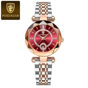 Two-tone bracelet, red dial / سوار ثنائي اللون وميناء أحمر