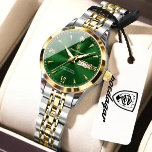 Two-tone bracelet, green dial / سوار ثنائي اللون وميناء أخضر