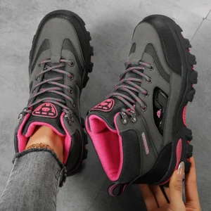 Lace-Up Ankle Boots with Pink Trim