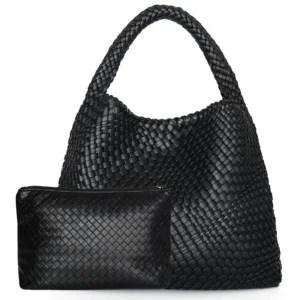 Woven Shoulder Tote with Matching Zip Pouch