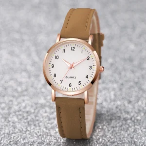 Classic Numbered Quartz Watch with Stitched Strap