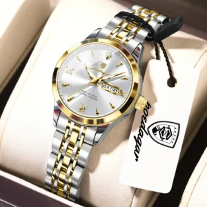 Two-tone bracelet, white dial / سوار ثنائي اللون وميناء أبيض