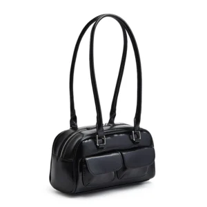 Compact Bowling Shoulder Bag with Front Pockets